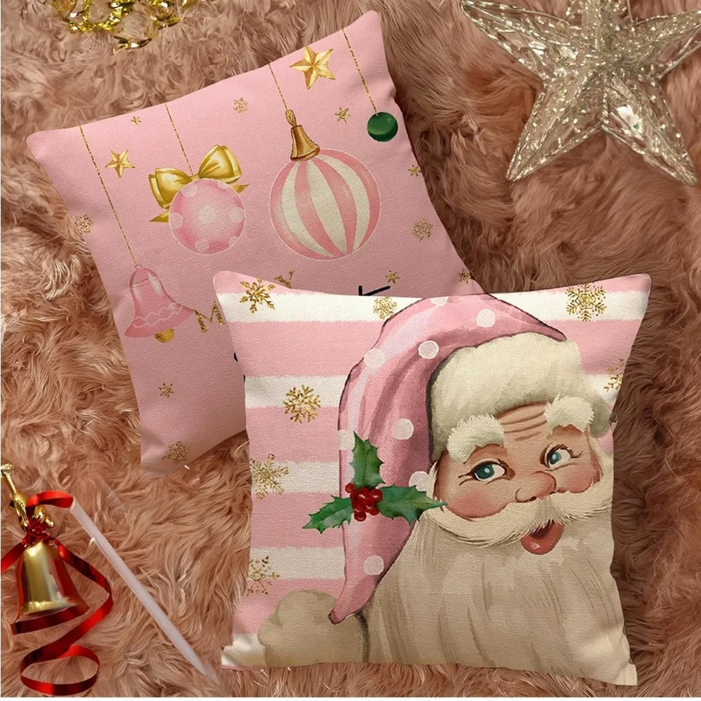 🎄💖 NEW Christmas Pillow Covers Set of 4 Pink Cute Farmhouse Shabby Chic Xmas
